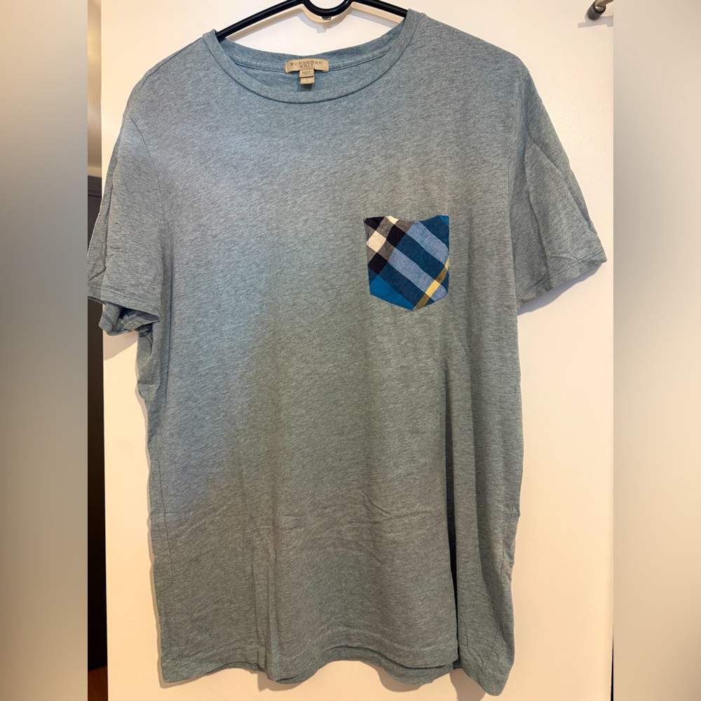 Burberry blue-gray T-Shirt with Plaid Accent